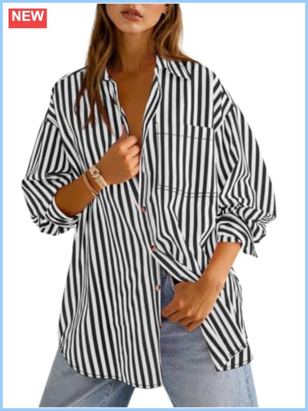 Oversized Button Down Shirt Long Sleeve Collared Cotton Blend
